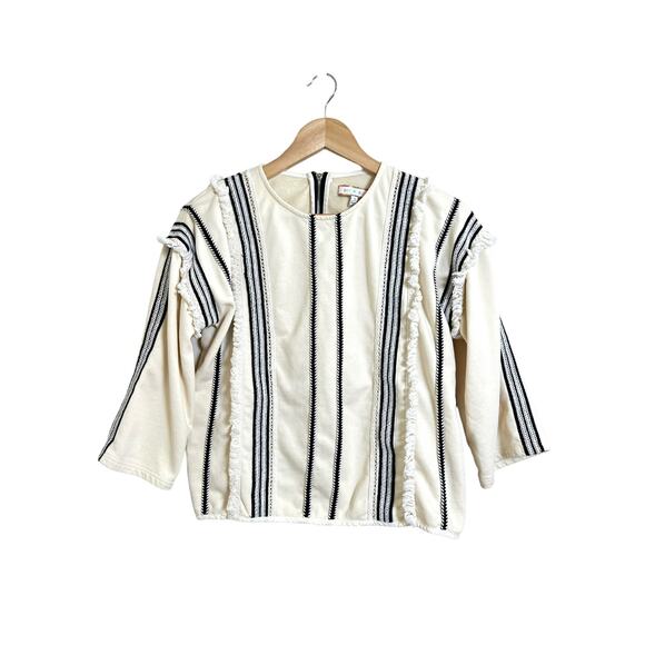 Anthropologie Eri + Ali Women’s Santillana Fringed Top Boho Small Cream Black - Picture 2 of 9